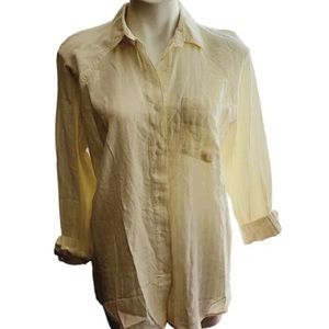 Yellow and white stripped Universal Thread button down. Size medium